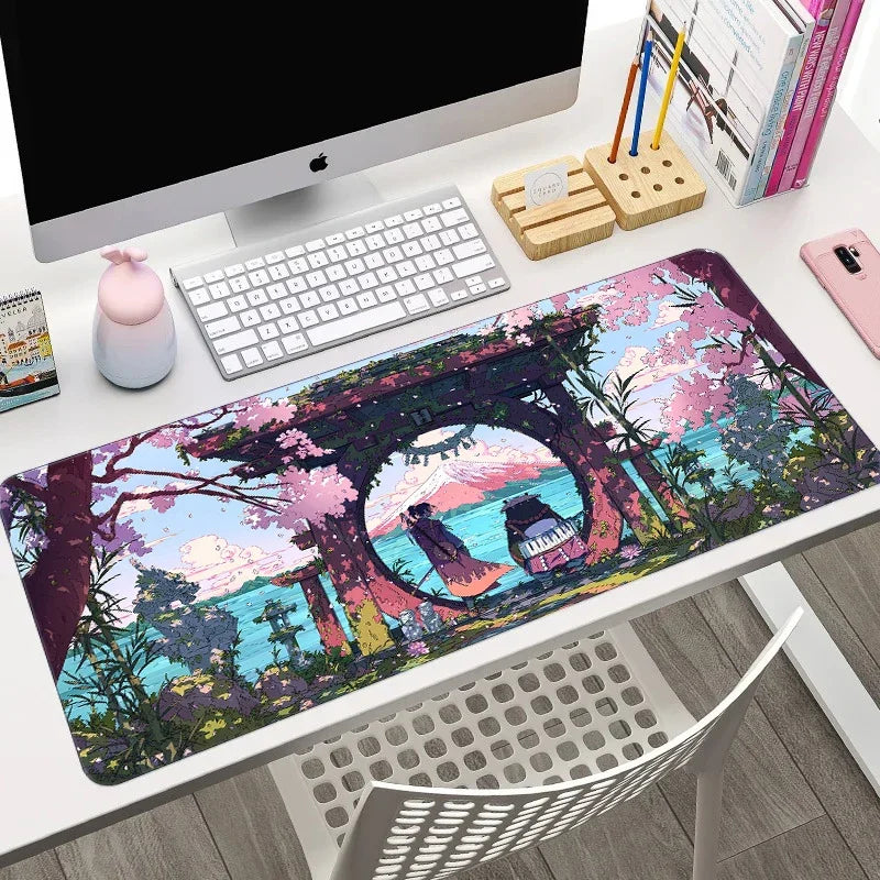 Sakura Japanese Street Anime Mouse Pad Gaming XL Home New HD Mousepad XXL Non-Slip Rubber Office Keyboard Carpet Laptop Mice Mat