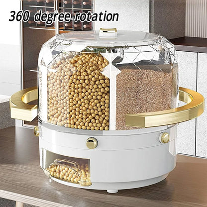 Moisture Proof Rice Bucket Rotating Sealed Grain Bucket Storage Box Practical Storage Box Cereal Dispenser Kitchen Products
