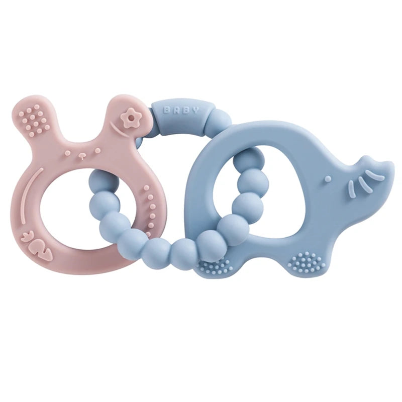 1PC Silicone Teether Baby Animal Shape Wooden Teether Ring Kid Gift BPA Free Silicone Children Goods Kid Teething Toy