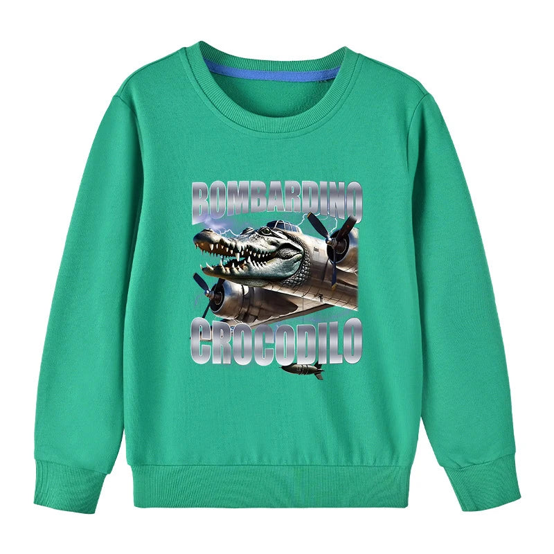 Italian Brainrot Meme For Kids Pure Cotton Sweatshirts BOMBARDINO CROCODILO Printed Children's Pullover Boys Girls thin Hoodies