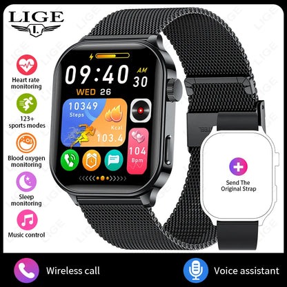 LIGE NEW Smart Watch Daily Monitoring Voice Assistant Wireless Call Notification Music Control Men Women Waterproof Smartwatch