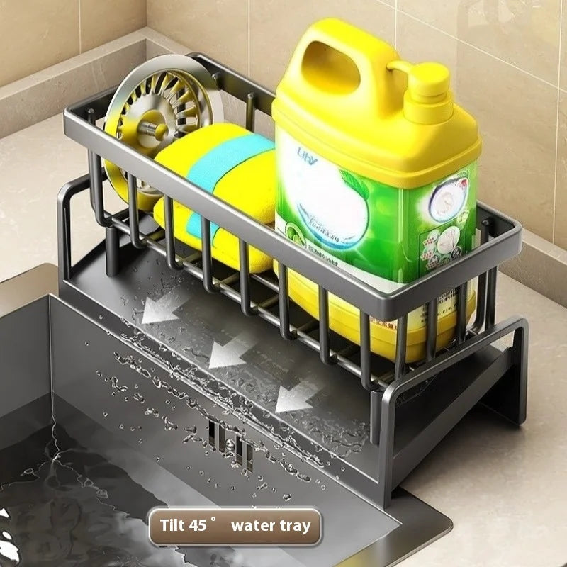 1 Set Durable Sponge Drain Rack Dish Box Kitchen Organizer with Brush Detergent Holder Sink Faucet Rack for Home Bathroom