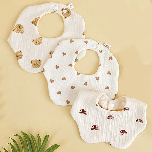 3 Pieces of A-class Pure Cotton Gauze Breathable Baby Pacifier Summer Soft Petal Baby Printed Saliva Drool Towel