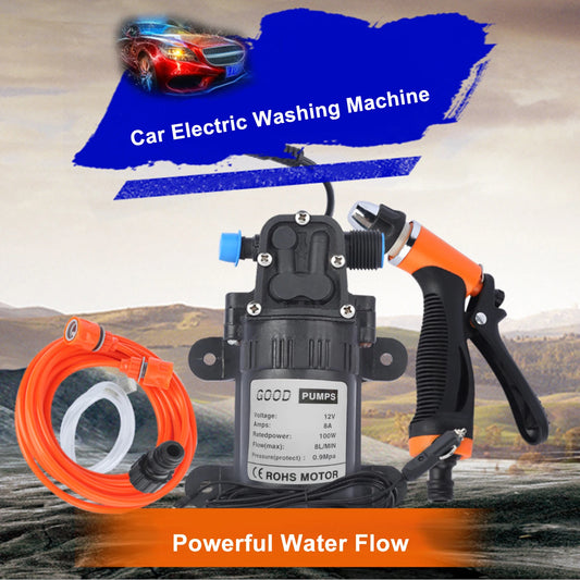 Portable High Pressure Car Washing Machine Kit 12V Electric Pump + Wash Sprayer 2 Modes + Power Cable + Hoses