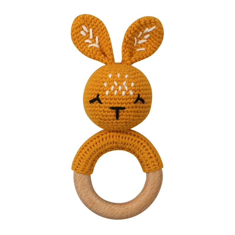 Bunny Baby Wooden Teether Crochet Giraffe Rattle Toy BPA Free Wood Rodent Rattle Baby Mobile Gym Custom logo Educational