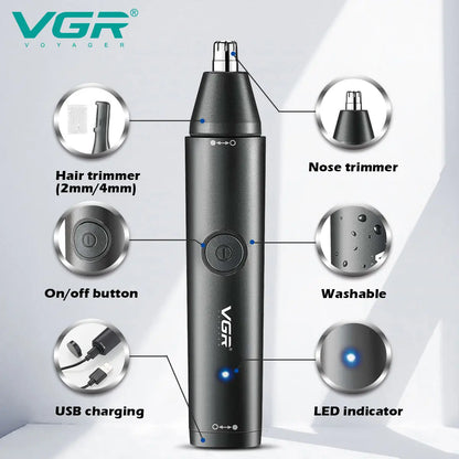 VGR V-613 New Design 2 in 1 IPX 5 Waterproof Hair Removal Appliances Rechargeable Electric Ear Eyebrow Nose Hair Trimmer