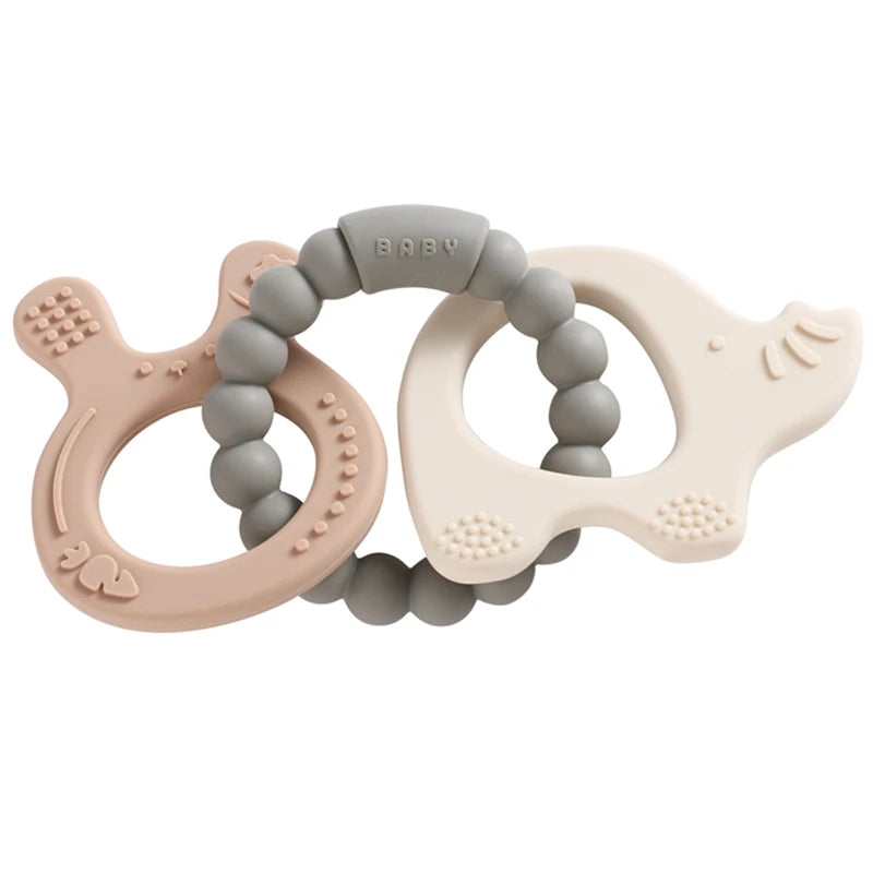 1PC Silicone Teether Baby Animal Shape Wooden Teether Ring Kid Gift BPA Free Silicone Children Goods Kid Teething Toy