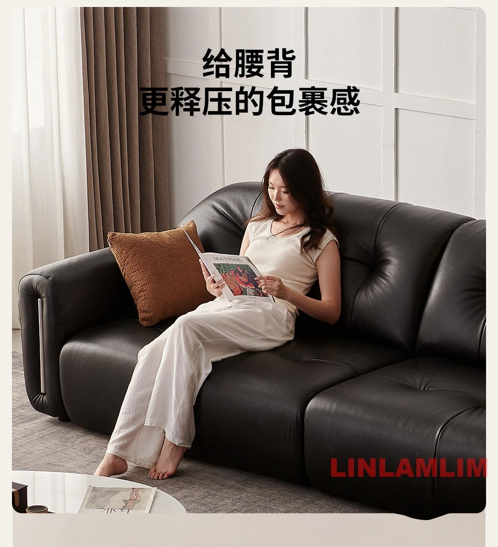 MINGDIBAO Modern Electric Recliner Sofa Bed, Power Adjustable Italian Genuine Leather Couch for Living Room Home Furniture