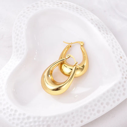 Fashion Glossy Stainless Steel U Shape Hoop Earrings For Women Gold Color Thick Geometric Ear Buckle Huggie Jewelry Earrings