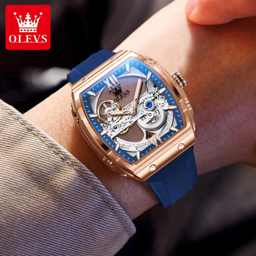 OLEVS 6779 Automatic Men Watch Skeleton 50mm Large Dial Waterproof Silicone Strap Mechanical Watch for Men