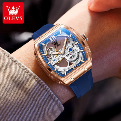 OLEVS 6779 Automatic Men Watch Skeleton 50mm Large Dial Waterproof Silicone Strap Mechanical Watch for Men