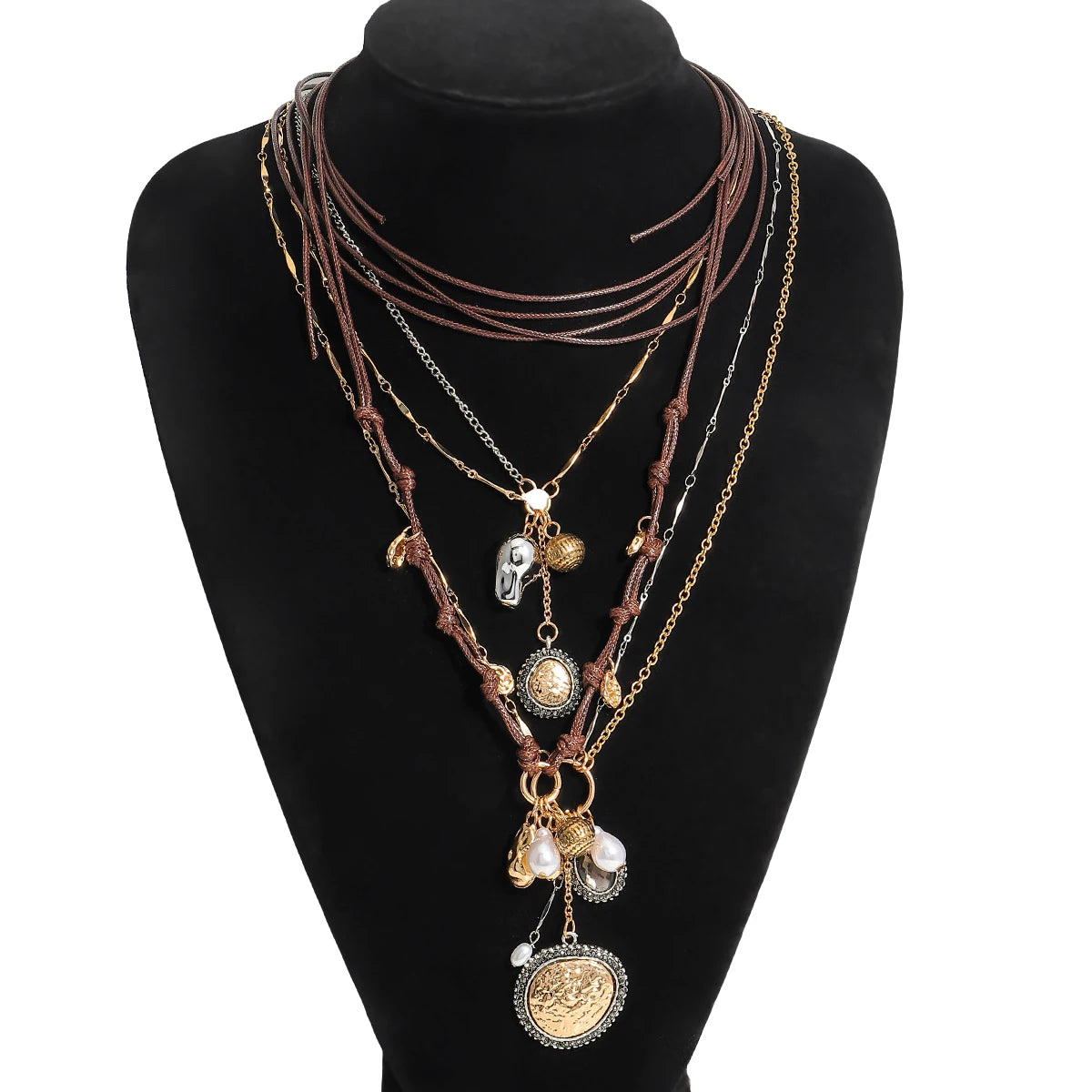 Girlgo 3Pcs/Set ZAA Handmade Rope Chain Metal Round Coin Badge Rope Necklace Fashion Personality High Quality Vintage Jewelry
