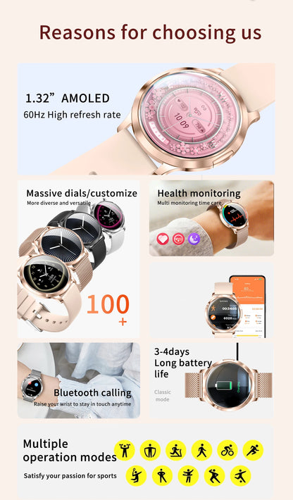 2025 New Smart Watch For Women Gift 1.32 Inch Full Touch Screen Sports Fitness Watches Bluetooth Calls Digital Smartwatch Ladies