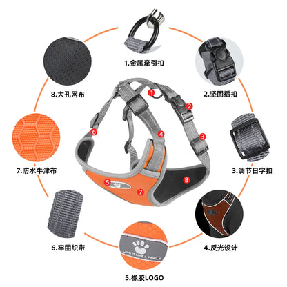Medium Large No-Pull Dog Harness Reflective Vest Style Harness Leash for Big Dogs Safe Walking Gear Pet Collars P018