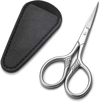 1pc Small Precision Scissors Stainless Steel Multi-Purpose Vintage Beauty Grooming Kit for Eyebrow Eyelash Beard with PU Sheath