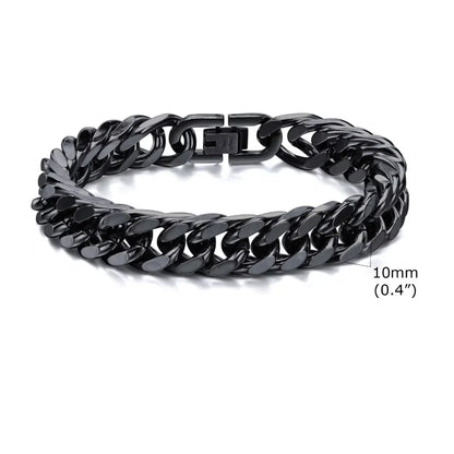 Vnox 8mm/12mm Bold Heavy Stainless Steel Cuban Bracelets for Men Boys,Oxidized Metal Wristband,Punk Rock Chain Bracelet Jewelry