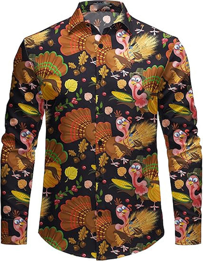 3D printed cartoon prints, high-quality and comfortable men's boutique fashion long-sleeved shirt, trendy printed men's shirt