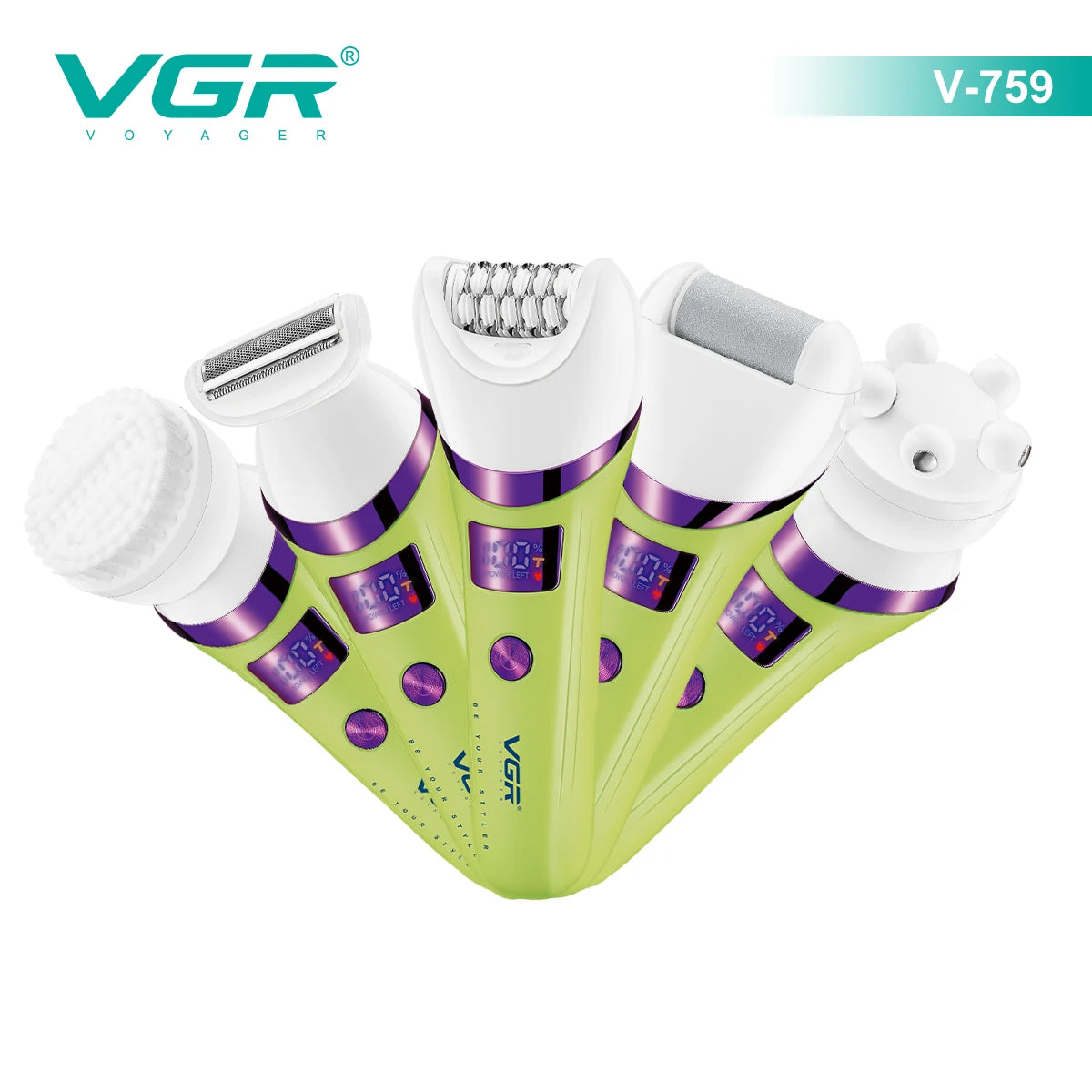 VGR Hair Trimmer Electric Epilator Hair Removal Personal Care Appliances Body Trimmer 5 IN 1 Waterproof Hair Remover Women V-759