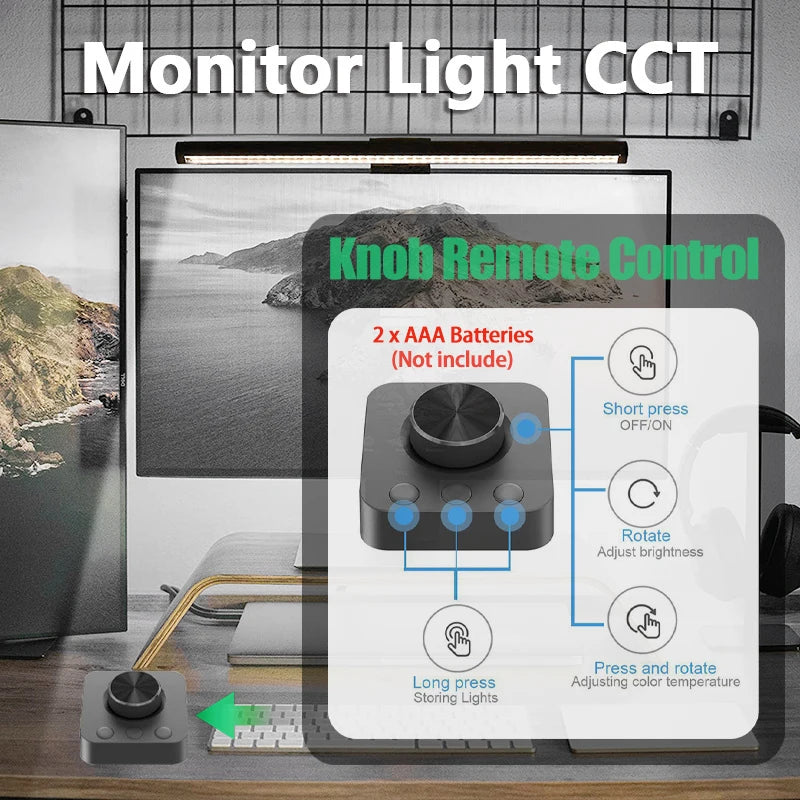 Eye-Care Screen Light Bar 44cm Aluminum Knob Remote Table Computer Monitor LED Task Lamp USB Magnetic Light Office Desk Lamp