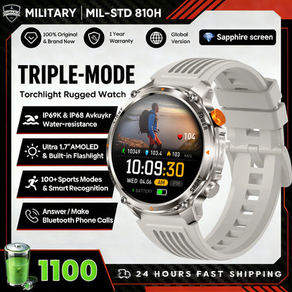 1100mAh Super Capacity Battery Military Outdoor Smart Watch Men 1.7inch Screen Compass Bluetooth Call 3ATM Waterproof SmartWatch