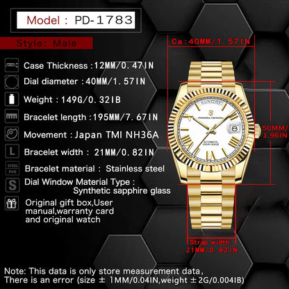 PAGANI DESIGN Men's Watches DD40 Gold White Luxury Automatic Watch Men TMI NH36A Date Week Mechanical Watches For Men 2026 New