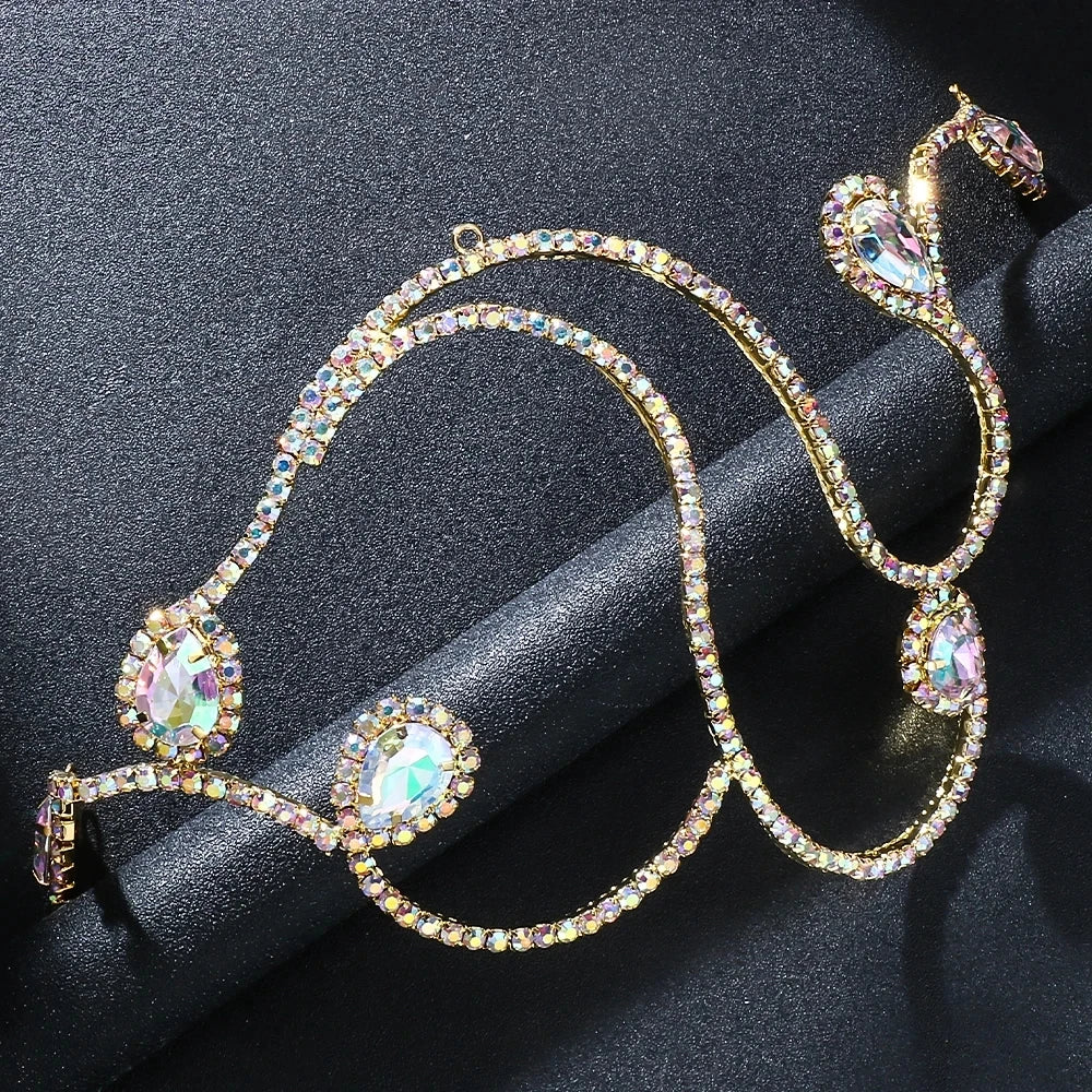 Elegant Belly Dance Headband Tiaras Water Drop Hair Accessories Fashion Women Colorful Rhinestone Headpiece Ballroom Jewelry