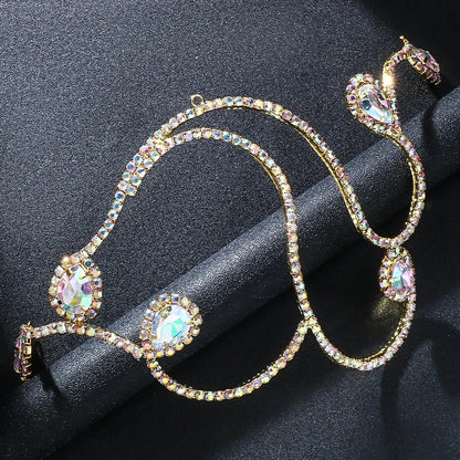 Elegant Belly Dance Headband Tiaras Water Drop Hair Accessories Fashion Women Colorful Rhinestone Headpiece Ballroom Jewelry