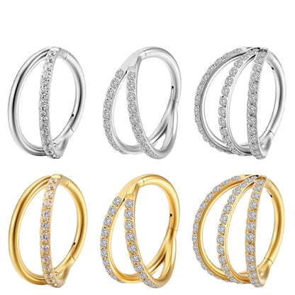 G23 Titanium Piercing Double Layered Triple Stack Hinged Zircon Nose Ring Helix Cartilage CZ Small Cartilage Septum Clicker