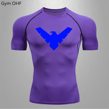 Compression Nightwing Print Tops For Men T Shirt Rashguard Jiu Jitsu Gym Fitness Running Train   ing Shirts Jersey Short Sleeved