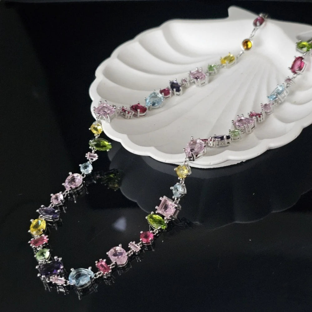 YEEVAA Candy Colorful Imitation Crystal Dopamine Unique Design Choker Necklace Bracelet Earrings, Jewelry for Women Bridal Gift