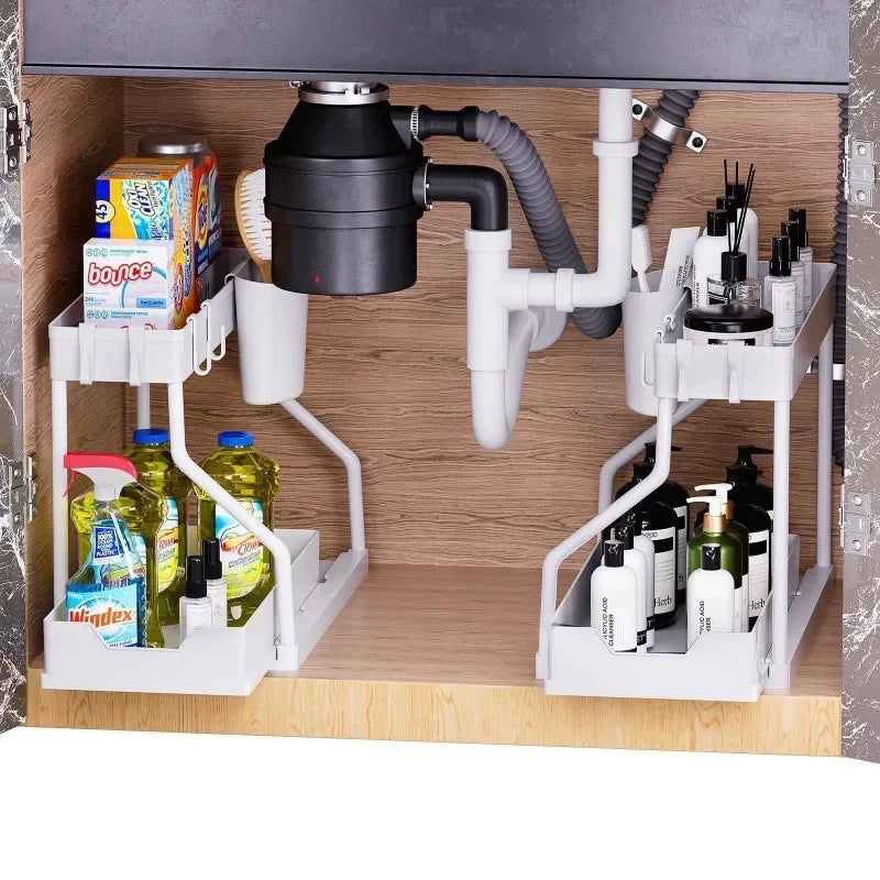 Space-Saving Organizer shelf 2-Tier Pull-Out Storage Organizer Durable Large Capacity Drawer for Kitchen and Bathroom Essentials