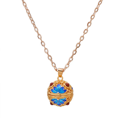 Gradient Cloisonne Aromatherapy Hollow Cage Necklace Essential Oil Diffuser Locket Pendant Music Ball Simple Women Jewelry Gift