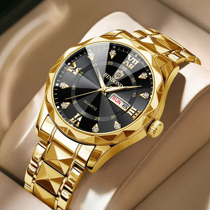 Binbang B2521 Men's Watch Waterproof Night Glow Double Calendar Watch Men's Business Quartz Watch Diamond Pointed Glass