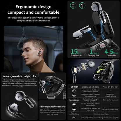 NFC Smart Watch TWS 2-in-1 Headset Bluetooth Call Heart Rate Blood Pressure Health Monitoring Headphones Play Music Smartwatch
