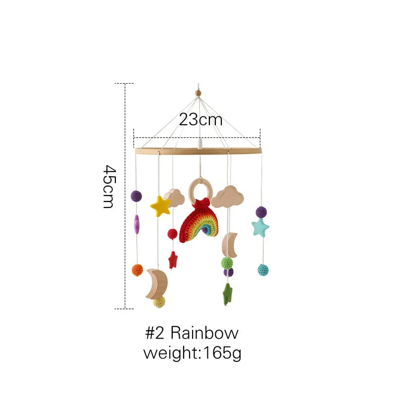Baby Soft Felt Cartoon Wool Ball Seashell Rattles Hanging Bed Bell Newborn Mobile Crib Wooden Bracket Montessori Education Toys