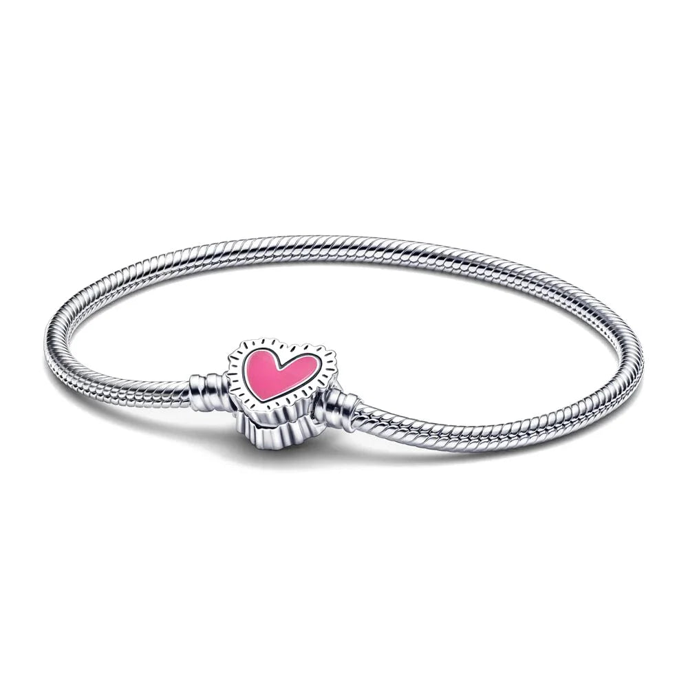 2025 New Disney Mickey Mouse Spider Man Heart Clip Original 925 Silver Plated Bracelet Love Buckle Bead Decoration DIY Women's