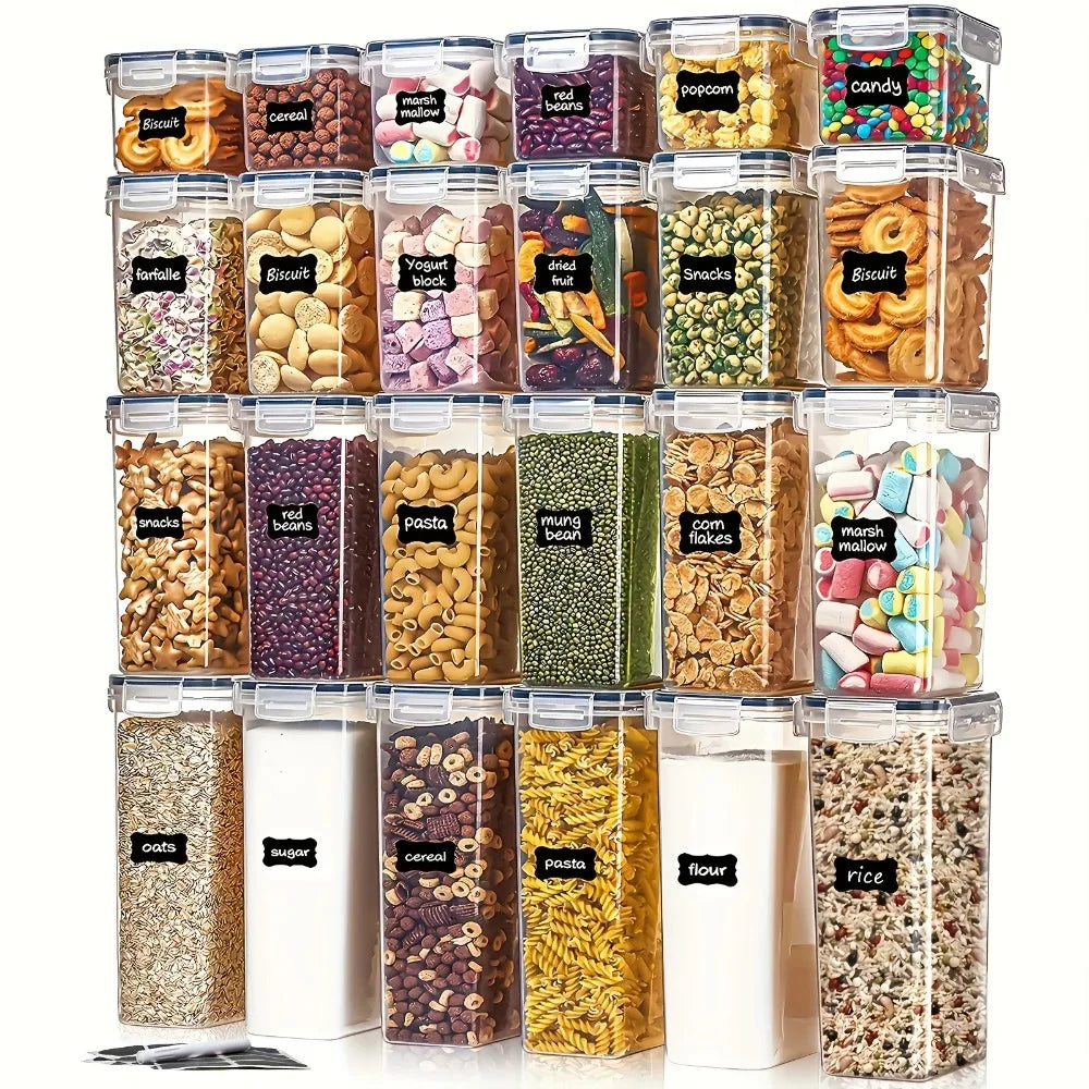 BPA free plastic kitchen storage container, sealed food storage container with lid, used for storing dry food, flour, and sugar