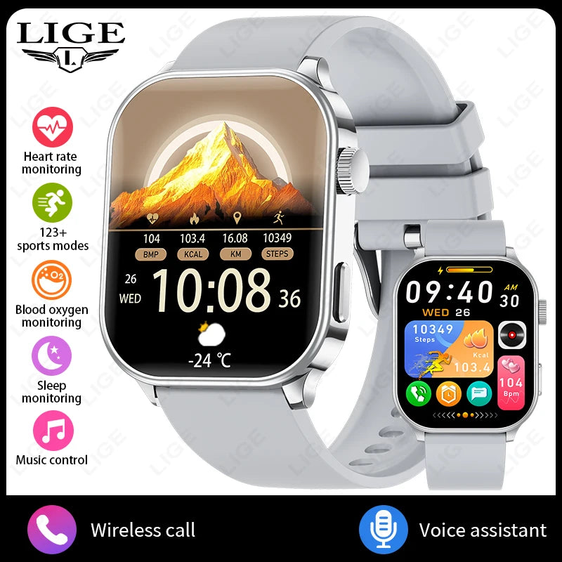 LIGE NEW Smart Watch Daily Monitoring Voice Assistant Wireless Call Notification Music Control Men Women Waterproof Smartwatch