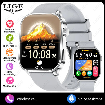 LIGE NEW Smart Watch Daily Monitoring Voice Assistant Wireless Call Notification Music Control Men Women Waterproof Smartwatch