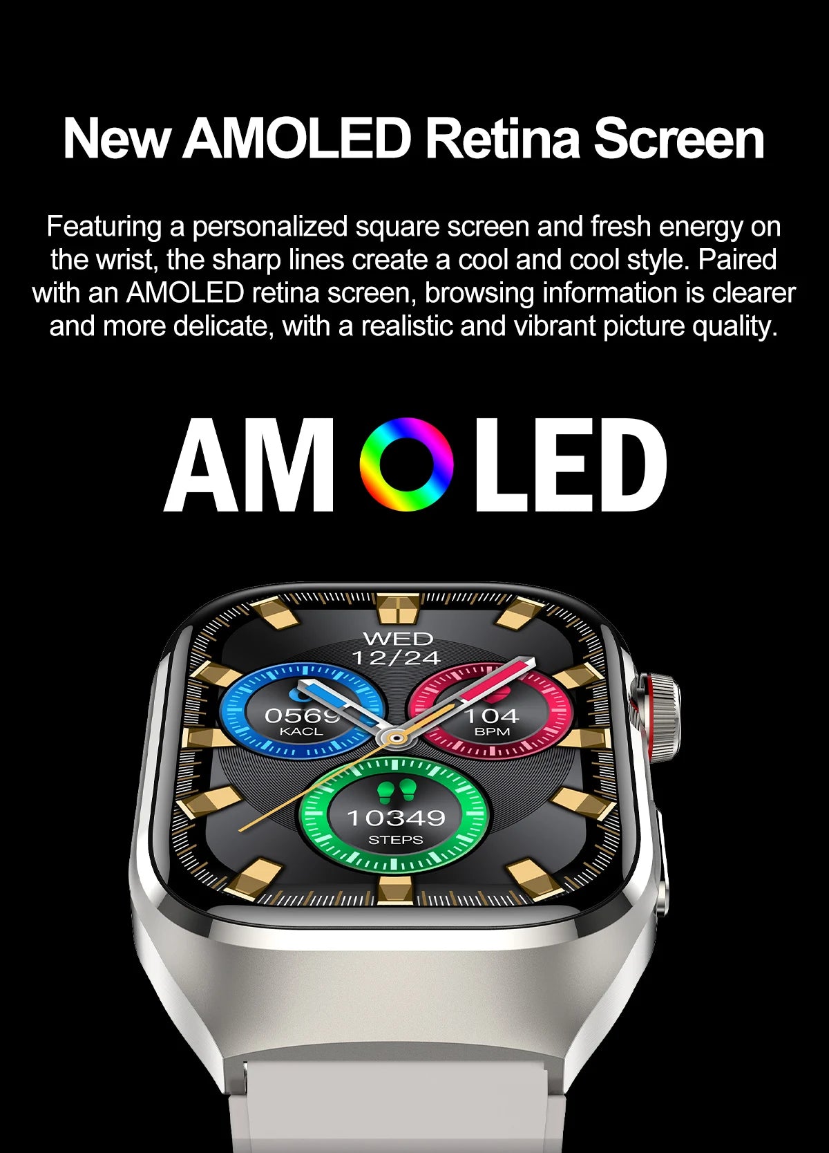 2025 New Smart Watch 2.04-inch AMOLED Screen Bluetooth Call IP68 Waterproof 650mA Sports Smartwatches Men Android Military-Grade