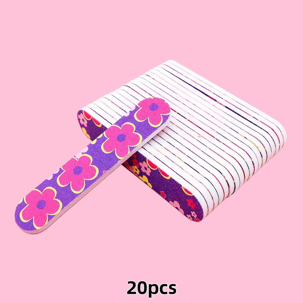20pcs 9cm Cartoon Printed Emery Board Nail Files Beauty Assorted Cute Patterns Double Sided Manicure Pedicure Tools Nail Care