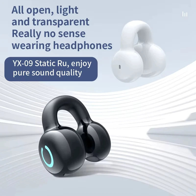 Wireless Bluetooth Earphone Single Ear Bone Conduction Earphone Clip Ear Music Noise Cancelling HD Call Sports Gaming Earphone
