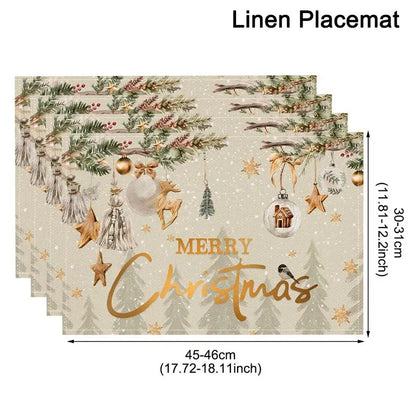 Linen Christmas Tree Placemats Navidad Noel Winter Table Mats for Kitchen Dining Christmas Decorations for Home 2025 Xmas Party