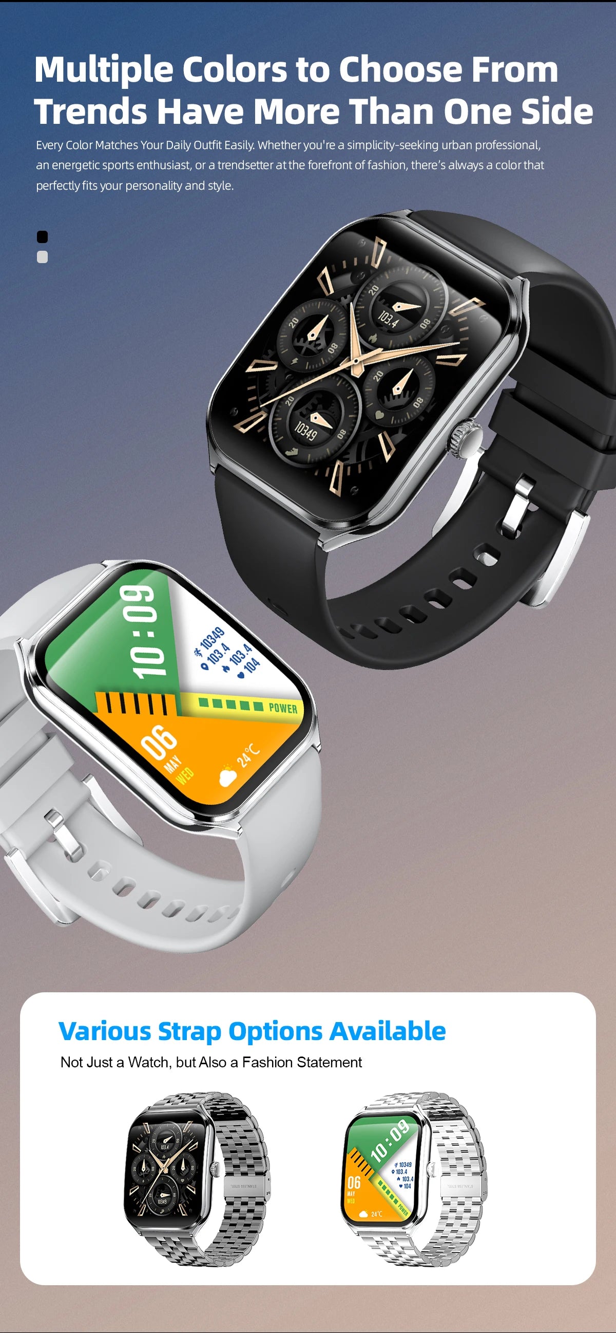 2025 new smart watch, 1.96-inch sports watch, IP67 waterproof, 110+ sports mode, fitness activity tracker, ultra-thin watch.