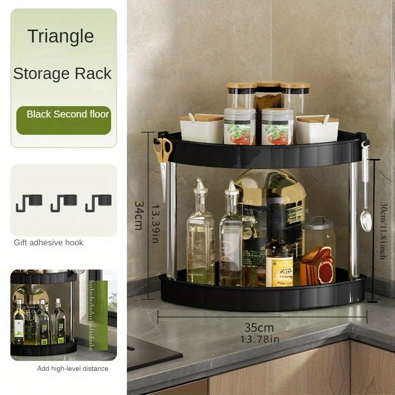 Multi-Tier Corner Kitchen Organizer - Space-Saving Plastic Storage Rack for Seasonings & Essentials