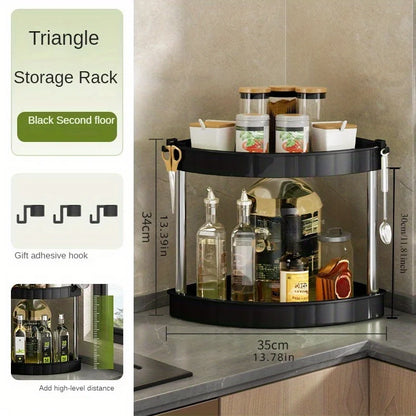 Multi-Tier Corner Kitchen Organizer - Space-Saving Plastic Storage Rack for Seasonings & Essentials