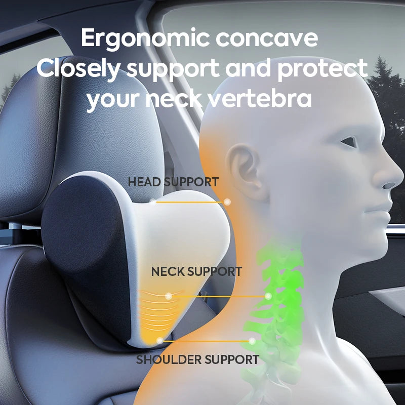 Premium Adjustable Memory Foam Car Neck Pillow Ice Silk Breathable One-Click Installation Auto Headrest
