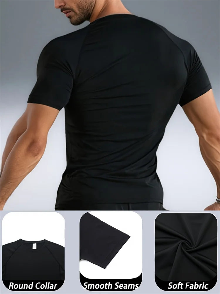 Summer Sports Quick-dry Compression Fitness Men T-shirt Outdoor Exercise Running Boxing Training Adult Short-sleeve Clothing Top
