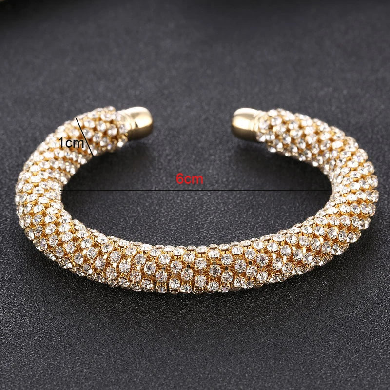Fashion Open Cuff Round Bracelet Bangle Women Gold Silver Color Crystal Rhinestone Claw Chain Wrap Expandable Bracelets Jewelry