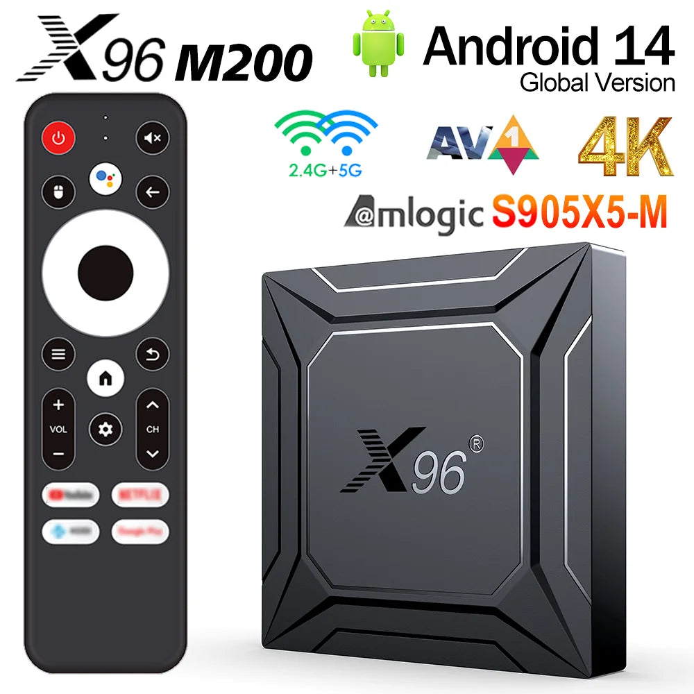 X96 M200 Android 14 Amlogic S905X5M Smart TV BOX 4GB 64GB 1000M AV1 BT TVBOX 2.4G&5G Dual Wifi 4G32G DDR4 Set Top Box